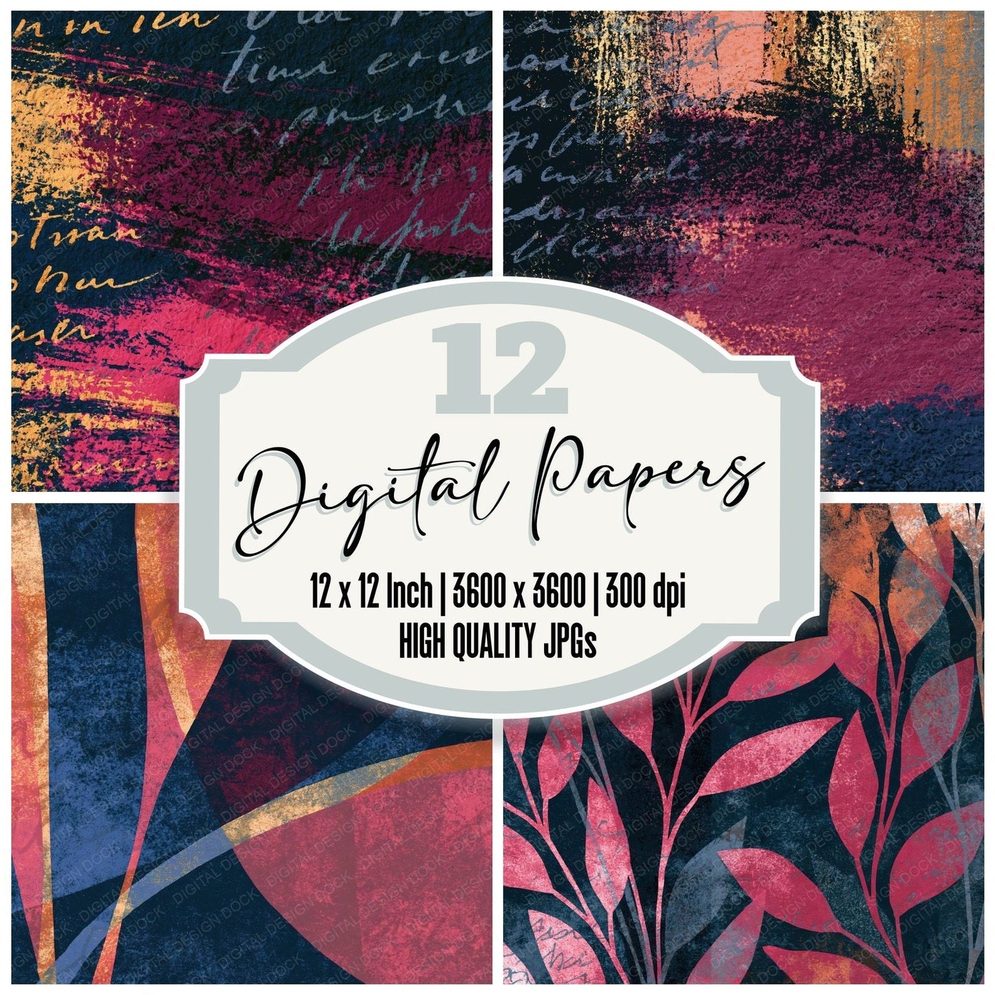 Linocut Rose Wine Navy Tonal Digital Paper Pack (DDD014208)