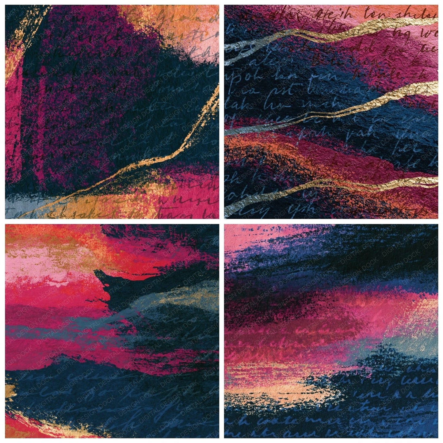 Linocut Rose Wine Navy Tonal Digital Paper Pack (DDD014208)