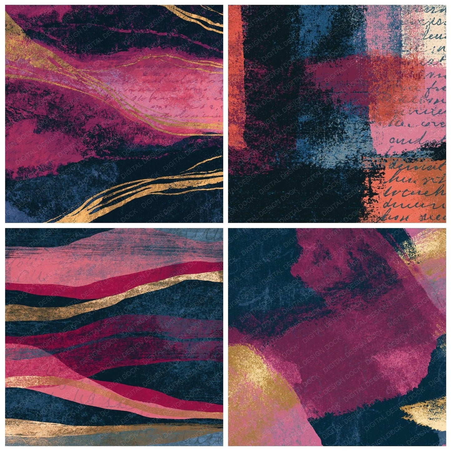 Linocut Rose Wine Navy Tonal Digital Paper Pack (DDD014208)