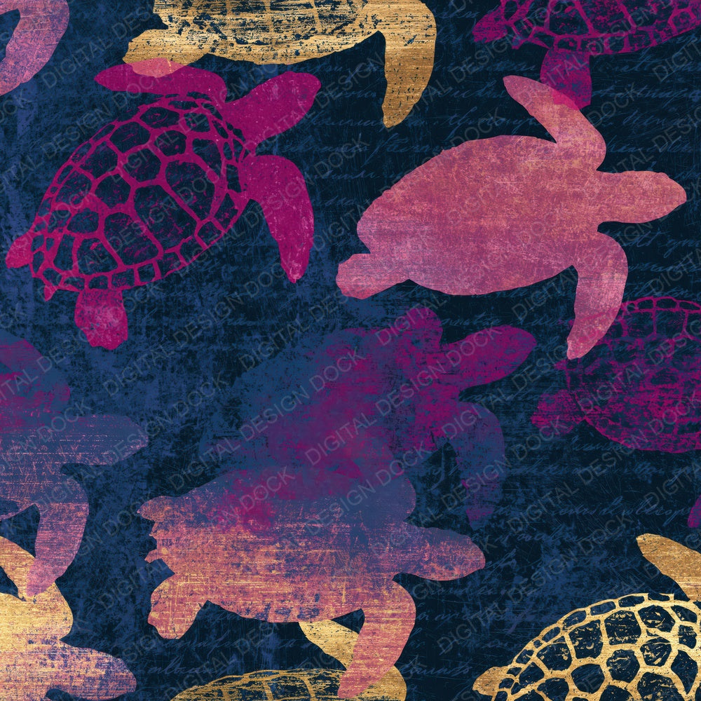 Scratchboard Turtles Rose Wine Navy Digital Paper Pack (DDD014214)