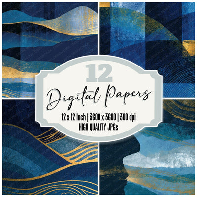 Screenprint Midnight Silver Navy Abstract Digital Paper Pack (DDD014216)