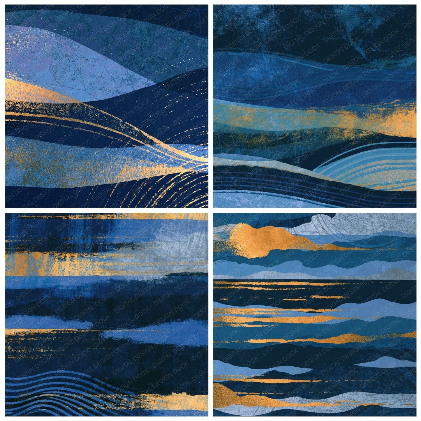 Screenprint Midnight Silver Navy Abstract Digital Paper Pack (DDD014216)