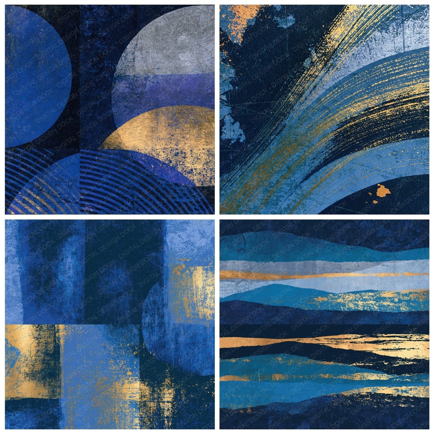 Screenprint Midnight Silver Navy Abstract Digital Paper Pack (DDD014216)