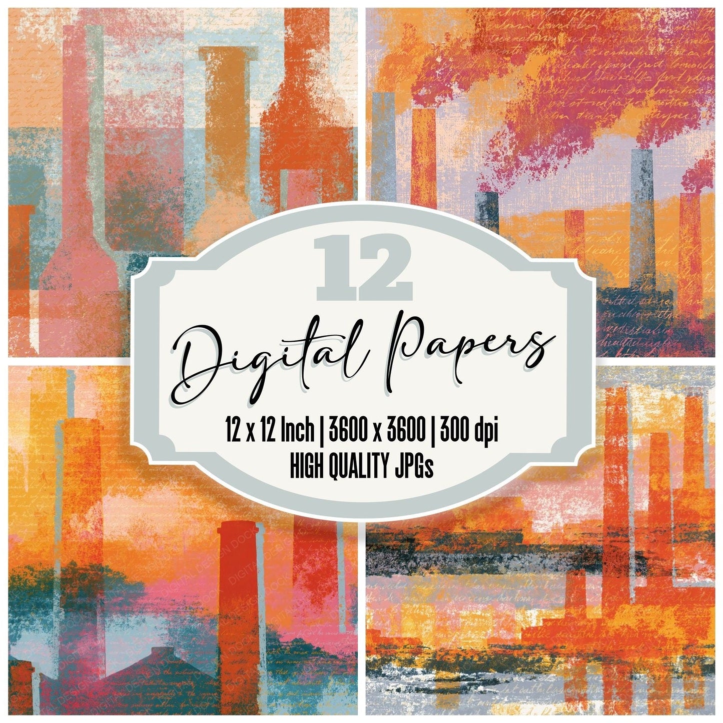 Screenprint Smokestacks Apricot Rose Digital Paper Pack (DDD014217)