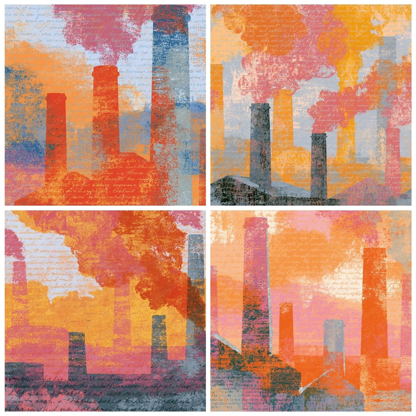 Screenprint Smokestacks Apricot Rose Digital Paper Pack (DDD014217)