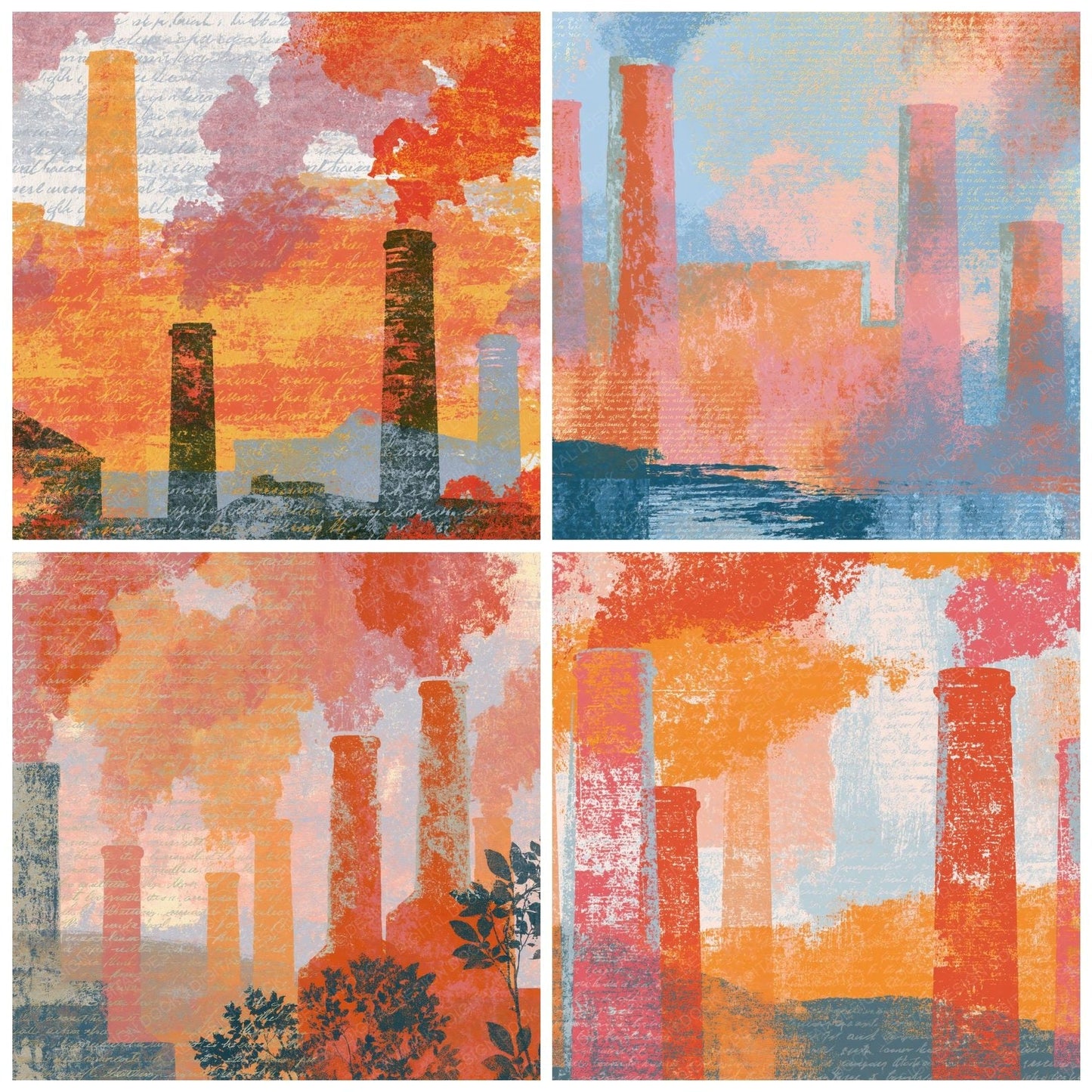 Screenprint Smokestacks Apricot Rose Digital Paper Pack (DDD014217)