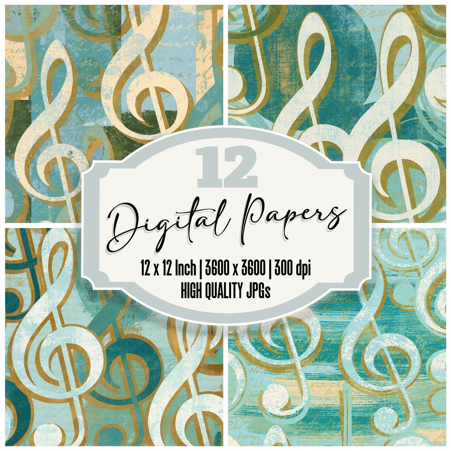 Screenprint Treble Clefs Seafoam Digital Paper Pack (DDD014218)