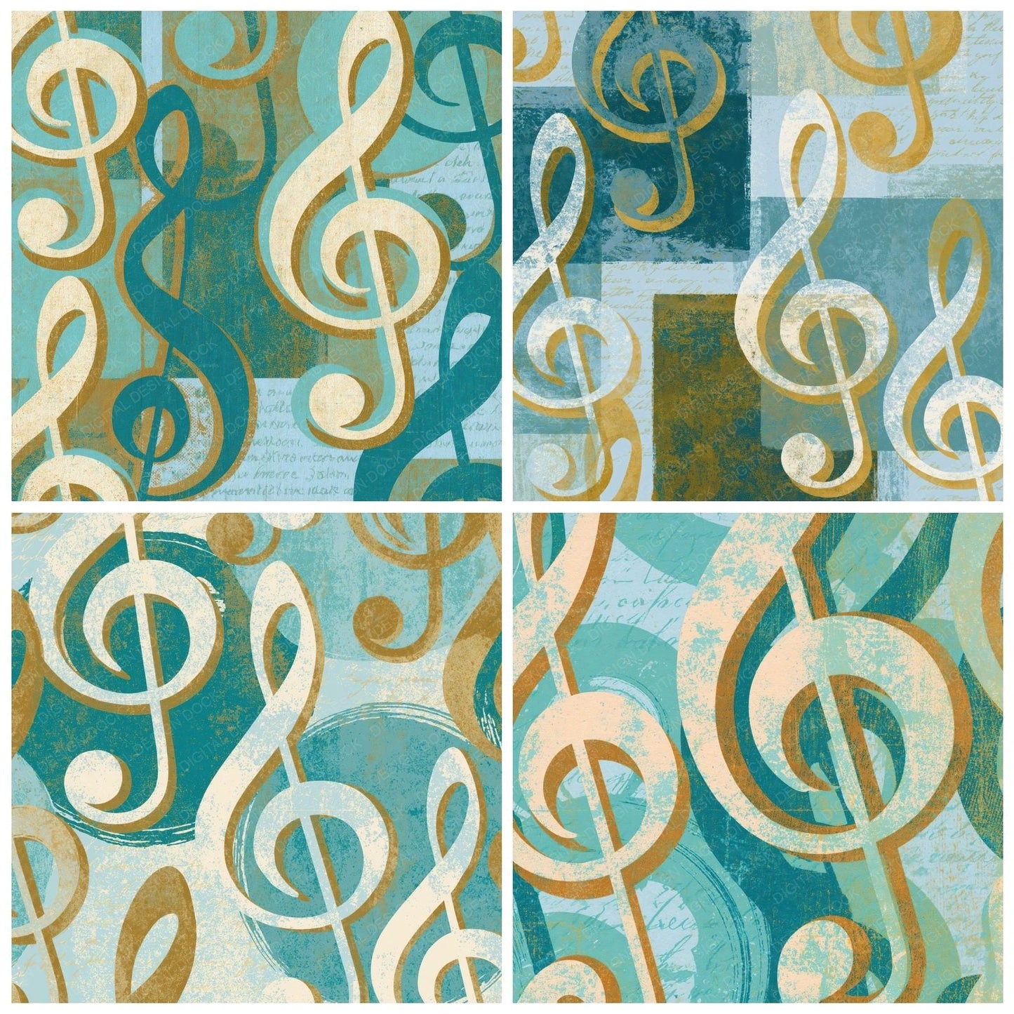 Screenprint Treble Clefs Seafoam Digital Paper Pack (DDD014218)
