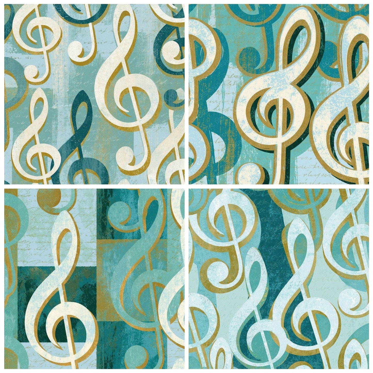 Screenprint Treble Clefs Seafoam Digital Paper Pack (DDD014218)