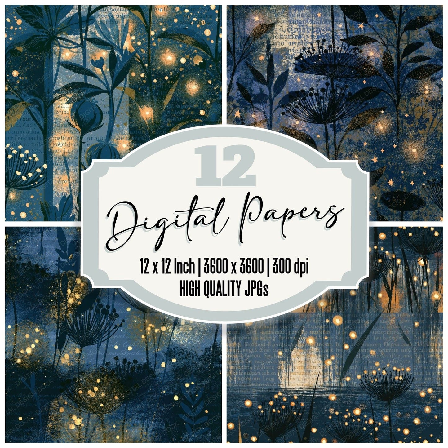 Screenprint Wisps Midnight Bone Seamless Digital Paper Pack (DDD014219)