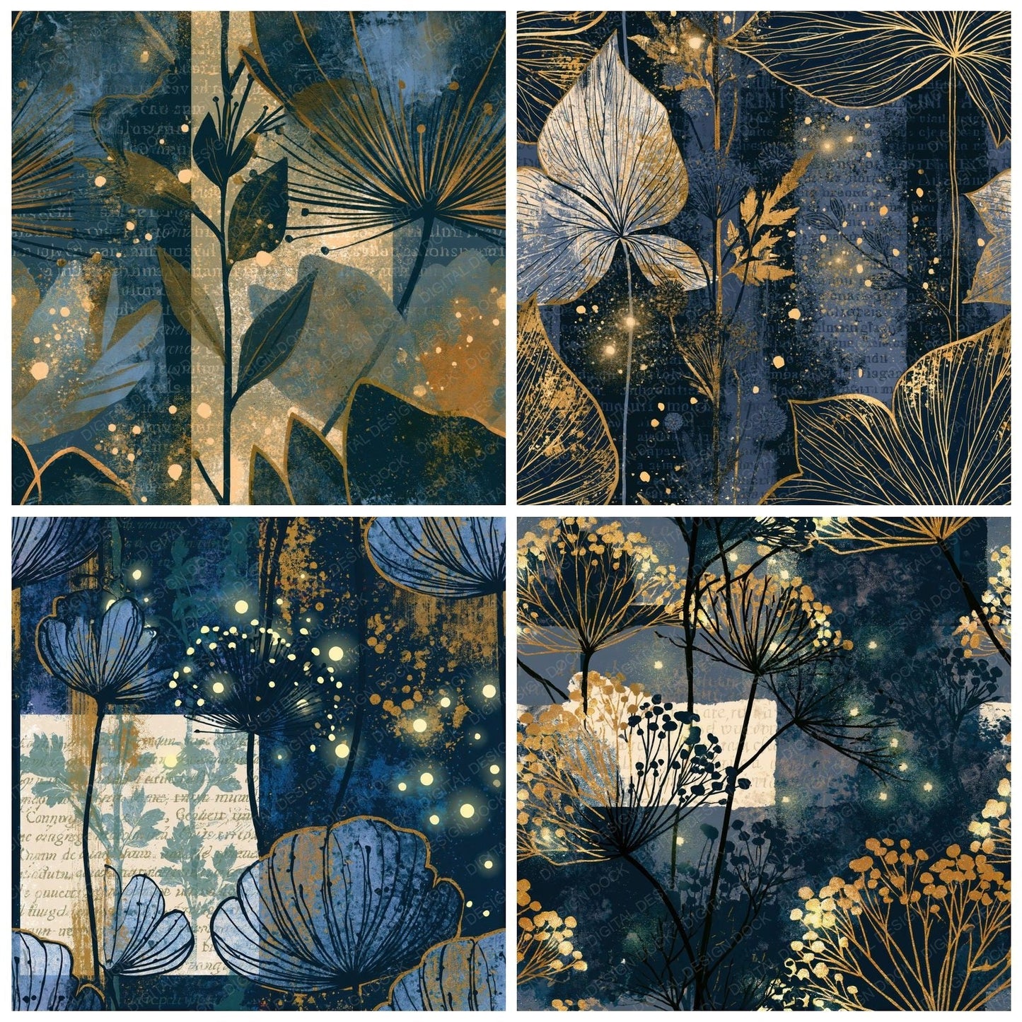 Screenprint Wisps Midnight Bone Seamless Digital Paper Pack (DDD014219)