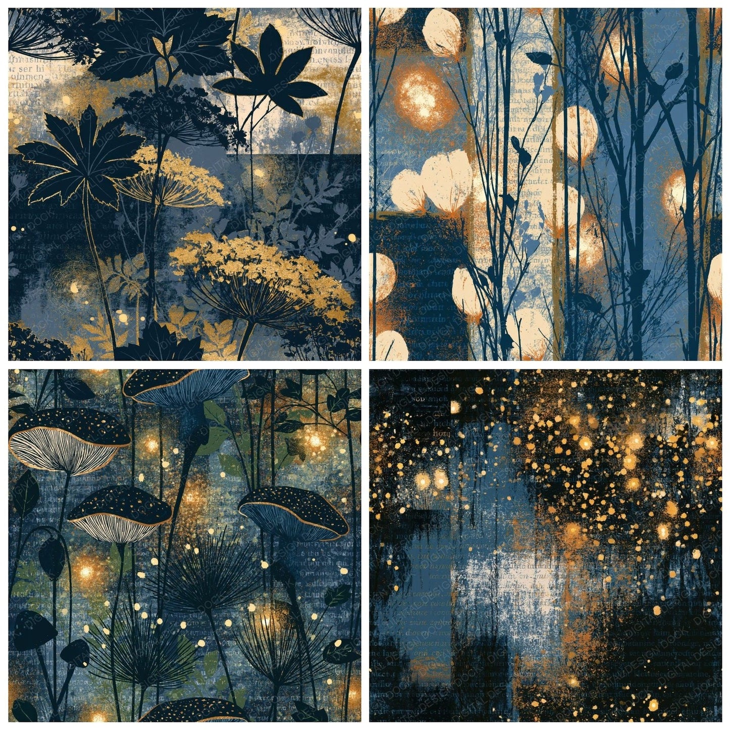 Screenprint Wisps Midnight Bone Seamless Digital Paper Pack (DDD014219)