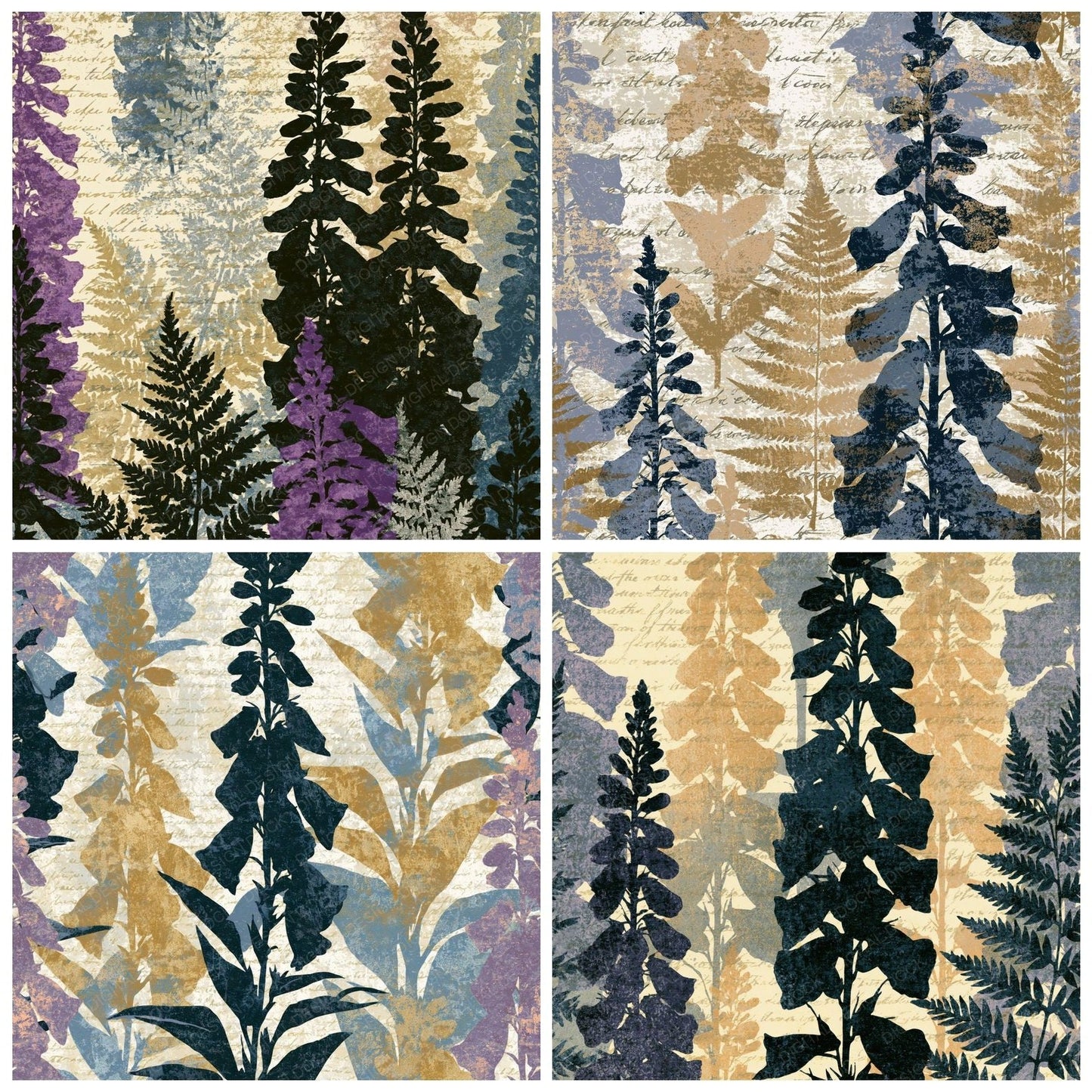 Woodblock Foxgloves Oyster Grey Digital Paper Pack (DDD014220)