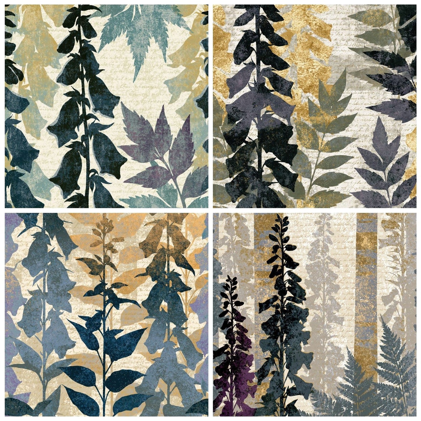 Woodblock Foxgloves Oyster Grey Digital Paper Pack (DDD014220)