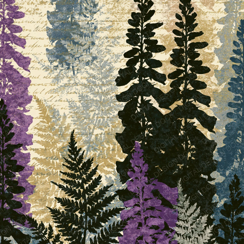 Woodblock Foxgloves Oyster Grey Digital Paper Pack (DDD014220)