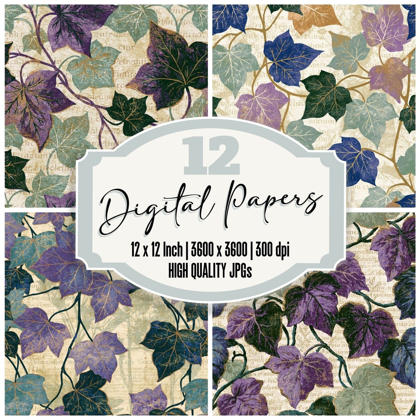 Woodblock Ivy Lilac Sage Digital Paper Pack (DDD014221)