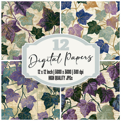 Woodblock Ivy Lilac Sage Digital Paper Pack (DDD014221)