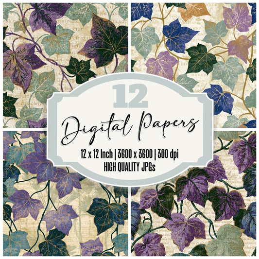 Woodblock Ivy Lilac Sage Digital Paper Pack (DDD014221)