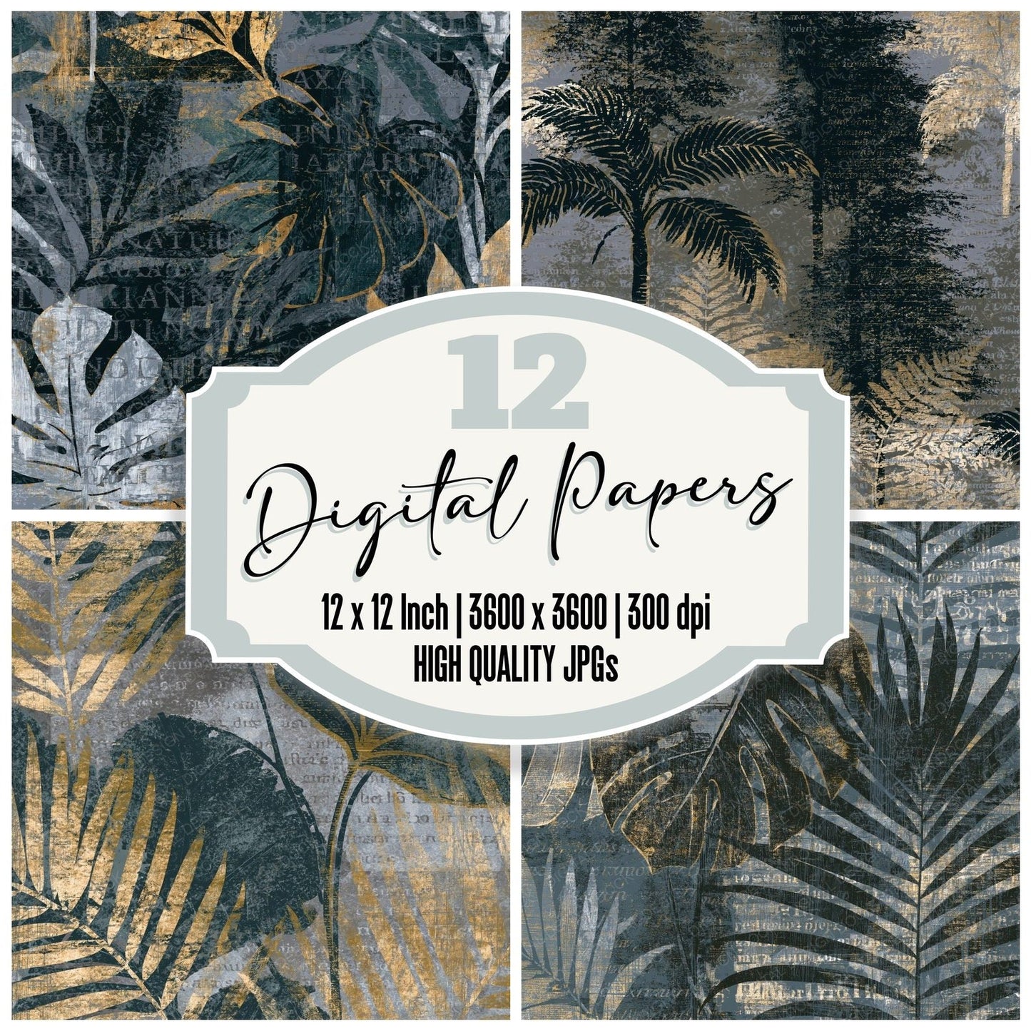 Woodcut Rainforest Storm Grey Silver Digital Paper Pack (DDD014223)