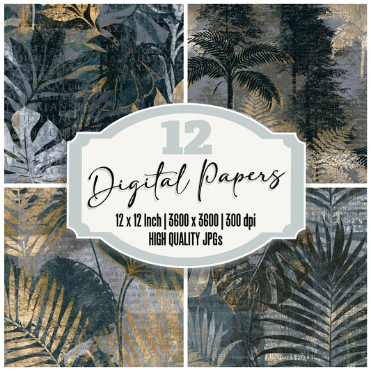 Woodcut Rainforest Storm Grey Silver Digital Paper Pack (DDD014223)