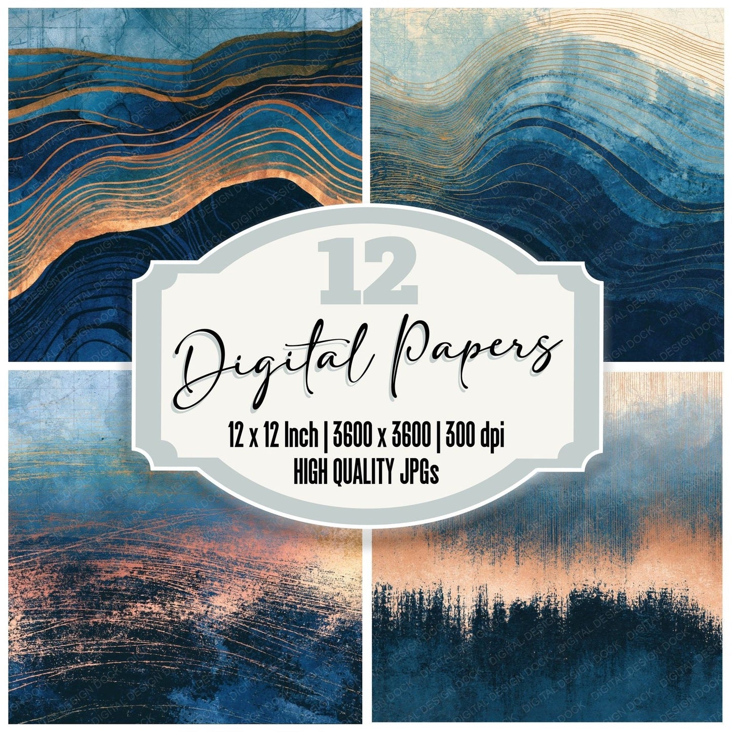 Etching Sky Navy Bone Tonal Digital Paper Pack (DDD014228)