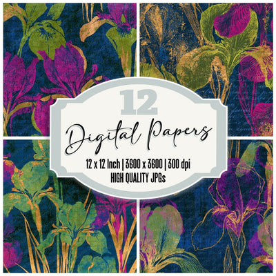 Linocut Iris Neon Magenta Midnight Digital Paper Pack (DDD014230)