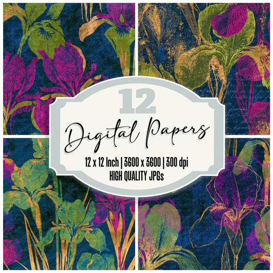 Linocut Iris Neon Magenta Midnight Digital Paper Pack (DDD014230)