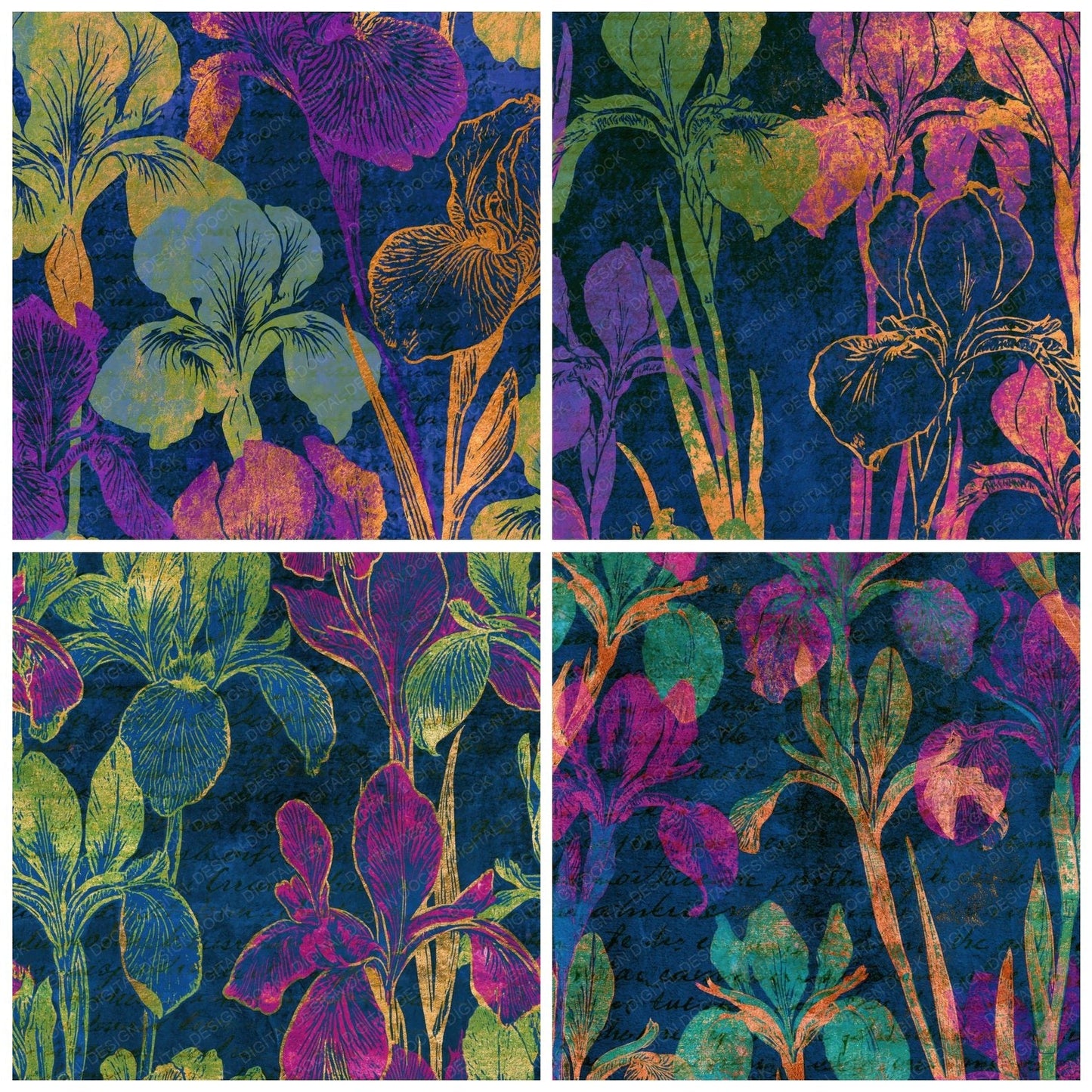 Linocut Iris Neon Magenta Midnight Digital Paper Pack (DDD014230)