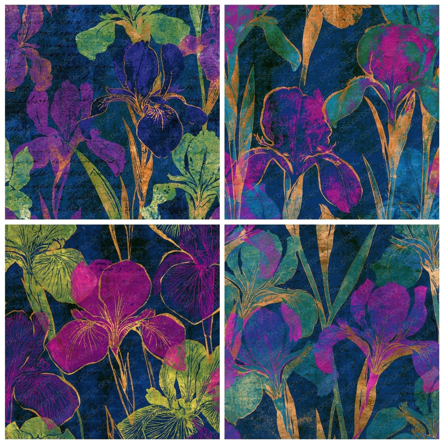 Linocut Iris Neon Magenta Midnight Digital Paper Pack (DDD014230)