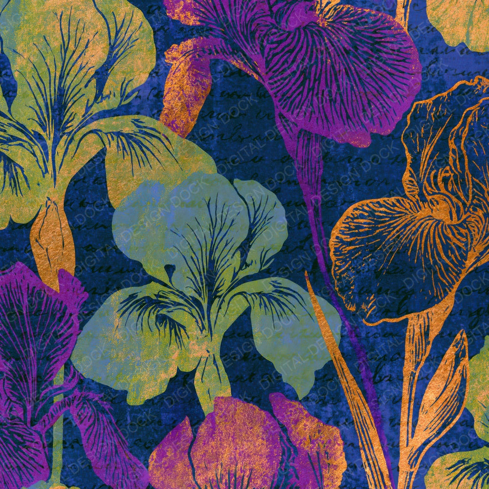 Linocut Iris Neon Magenta Midnight Digital Paper Pack (DDD014230)
