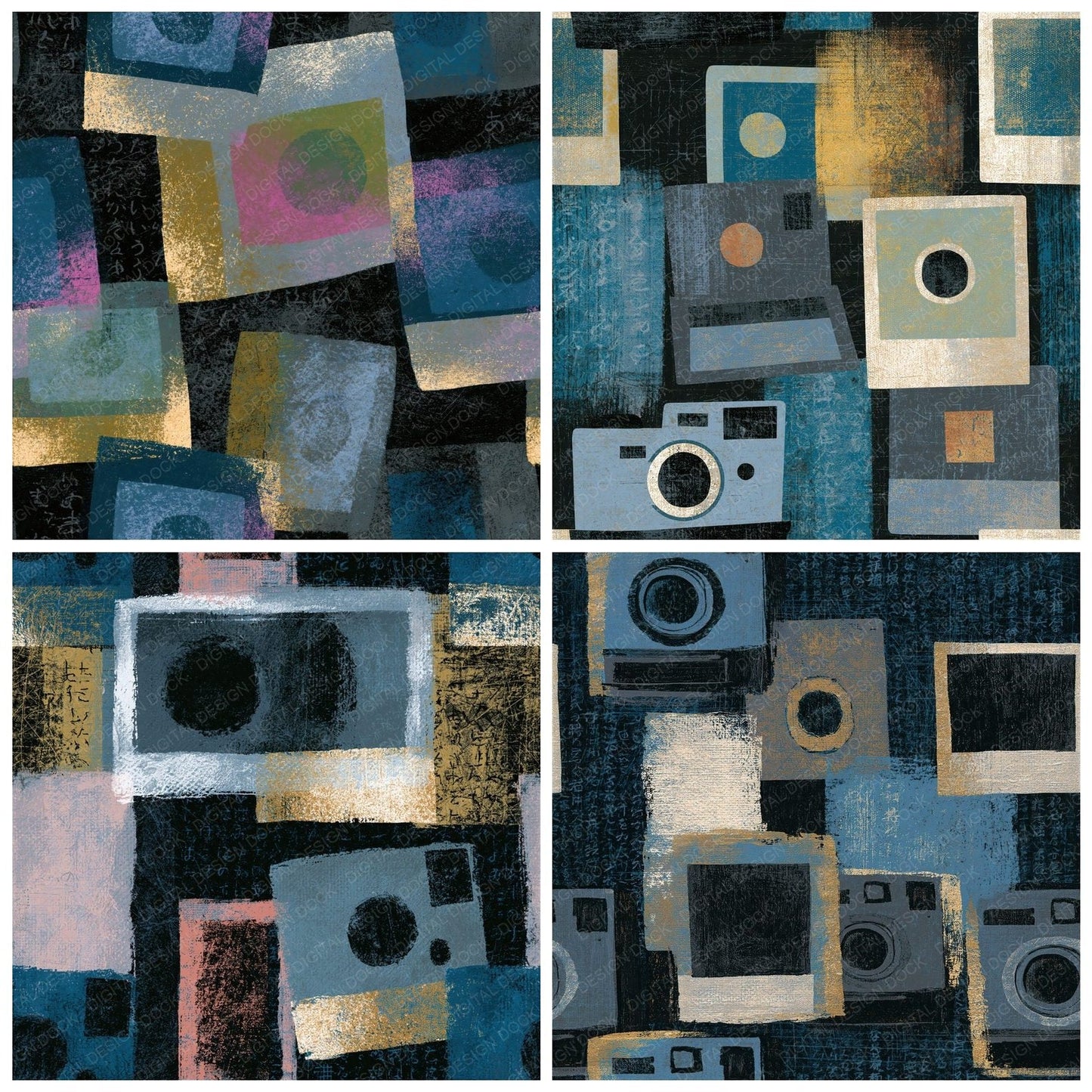 Scratchboard Polaroid Gunmetal Pearl Seamless Digital Paper Pack (DDD014235)