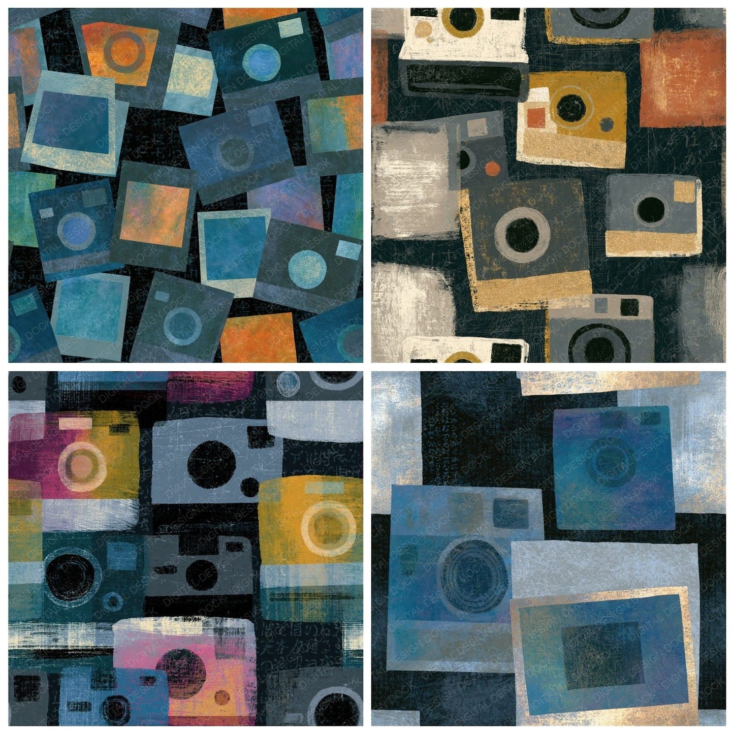Scratchboard Polaroid Gunmetal Pearl Seamless Digital Paper Pack (DDD014235)