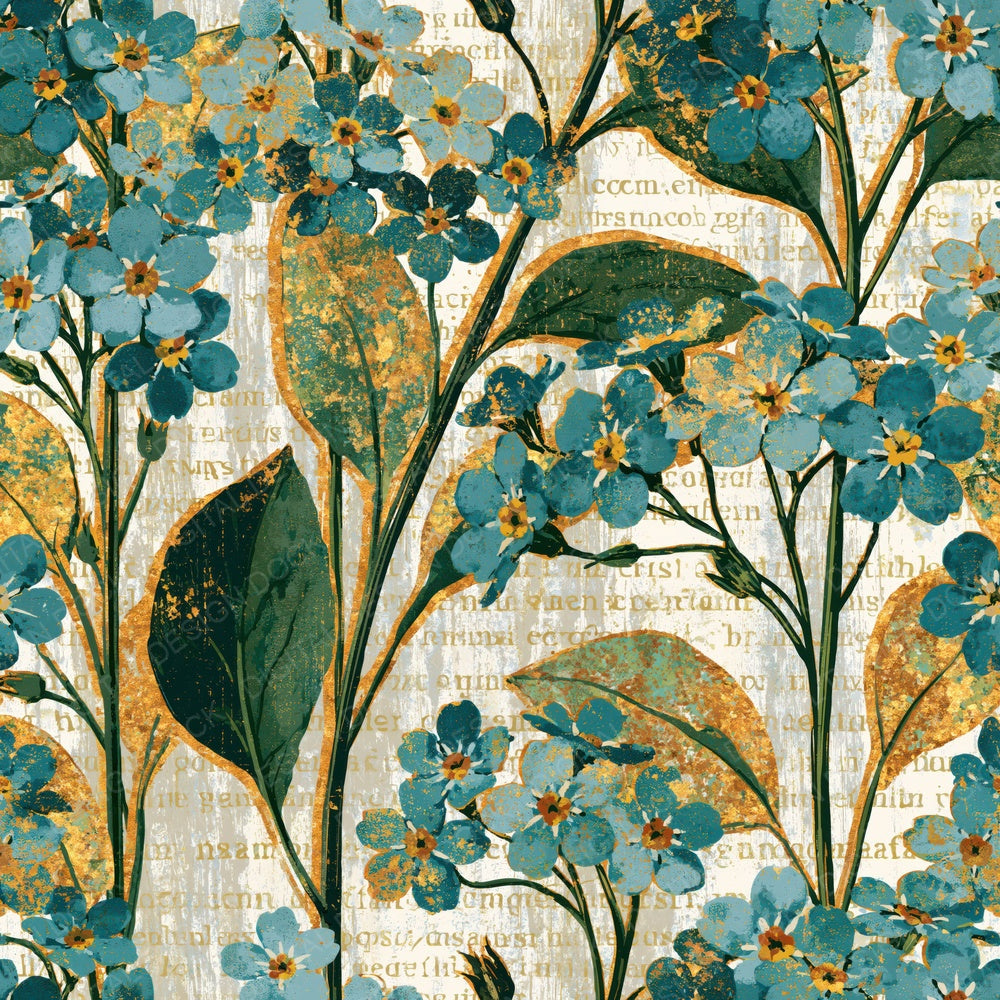 Woodblock Forget Me Nots Gold Eucalyptus Digital Paper Pack (DDD014237)