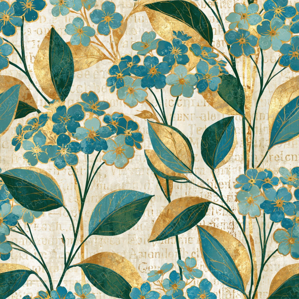 Woodblock Forget Me Nots Gold Eucalyptus Digital Paper Pack (DDD014237)