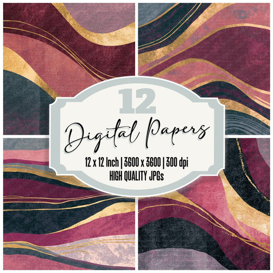 Woodblock Rose Wine Pewter Abstract Digital Paper Pack (DDD014238)