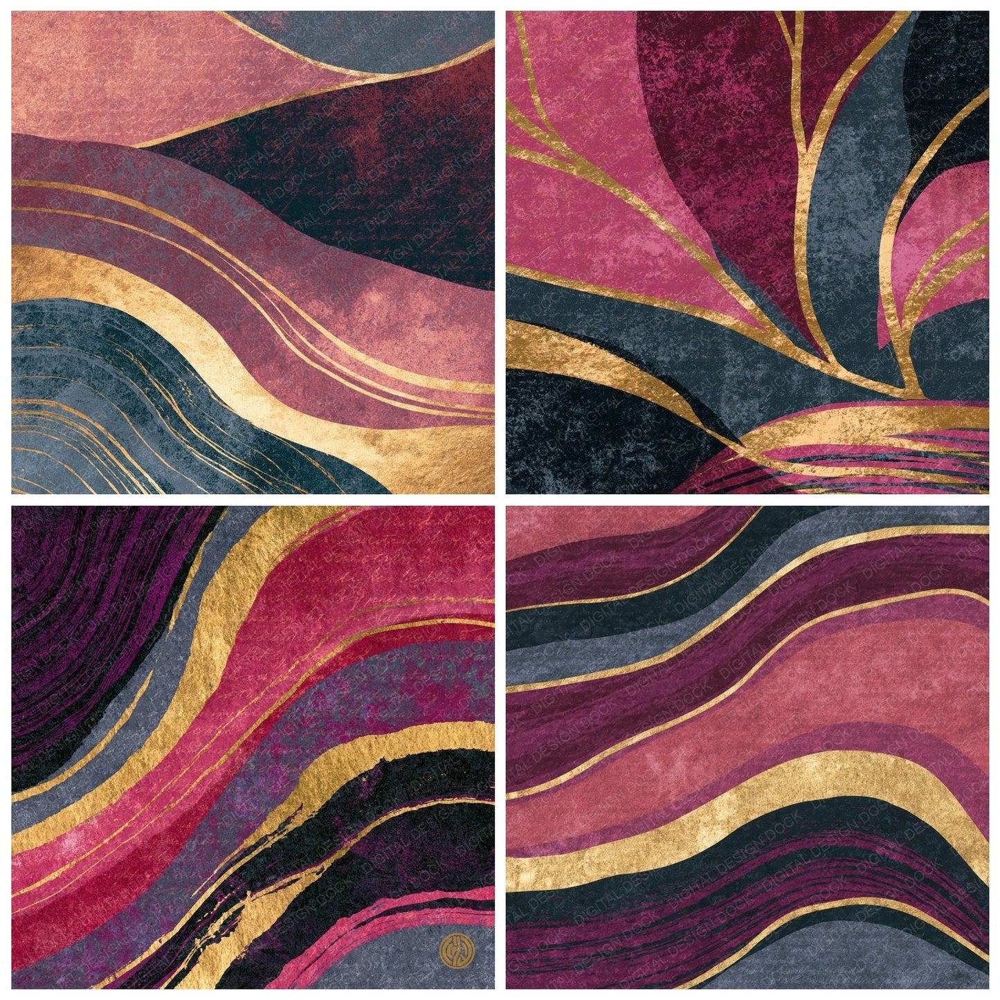 Woodblock Rose Wine Pewter Abstract Digital Paper Pack (DDD014238)