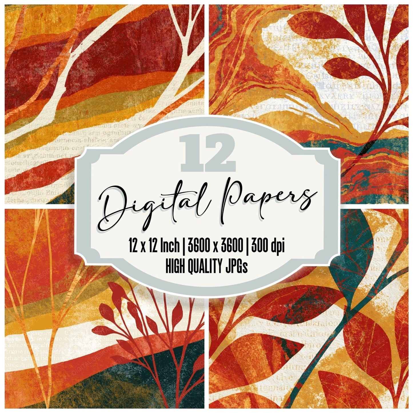 Woodblock Rust Ochre Tonal Digital Paper Pack (DDD014239)