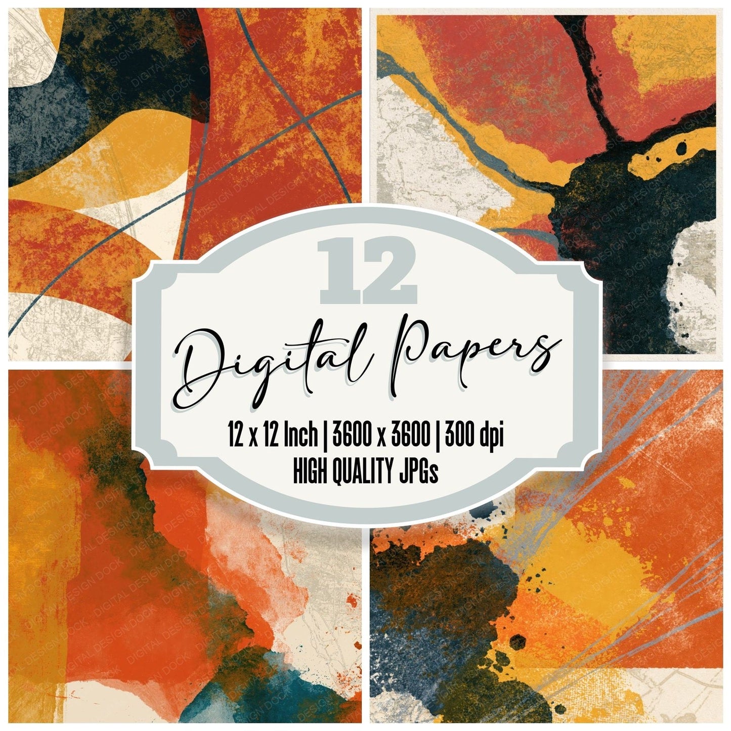 Woodblock Terracotta Mustard Tonal Digital Paper Pack (DDD014240)