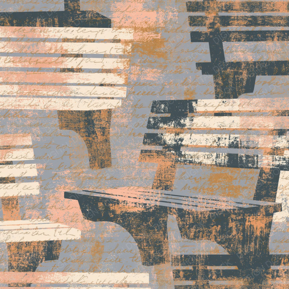 Woodcut Garden Benches Stone Dove Digital Paper Pack (DDD014242)