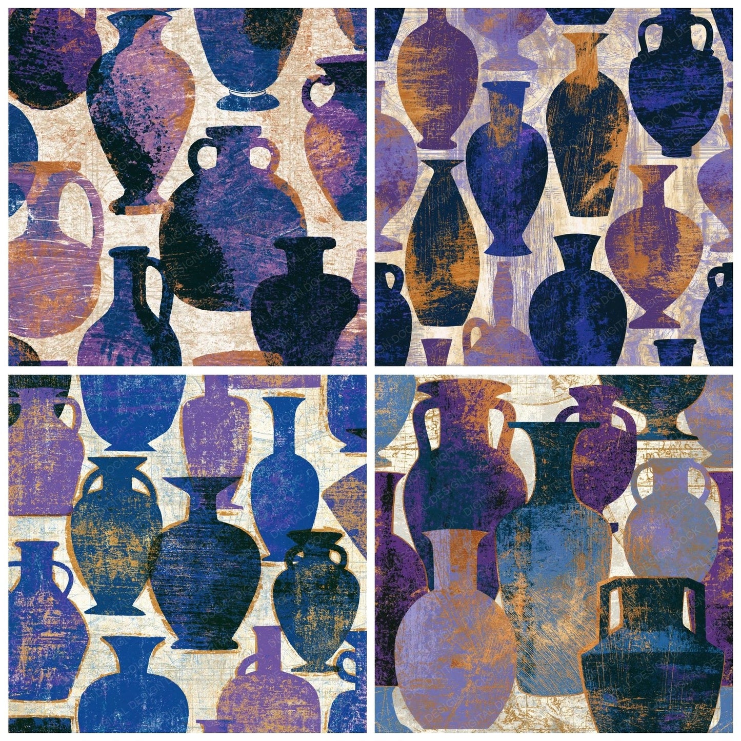 Woodcut Greek Vases Amethyst Indigo Digital Paper Pack (DDD014243)