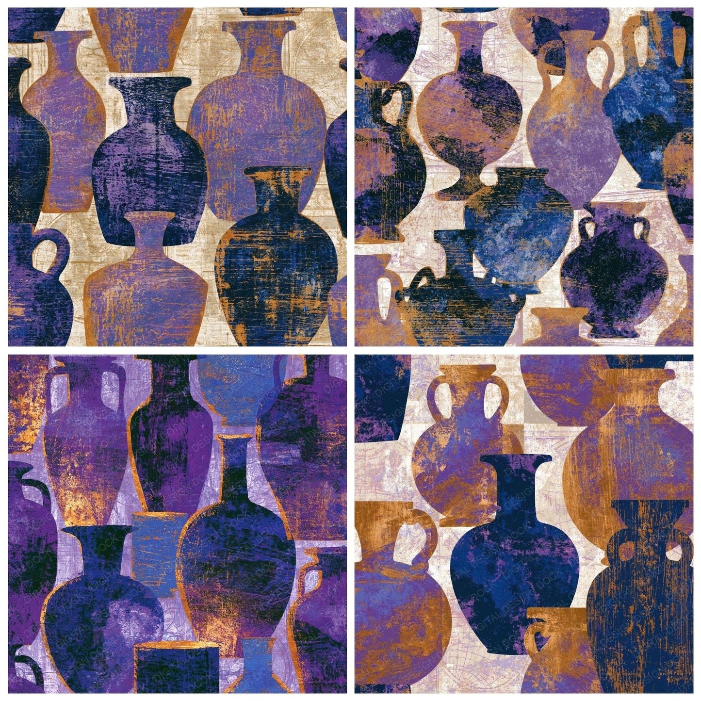 Woodcut Greek Vases Amethyst Indigo Digital Paper Pack (DDD014243)