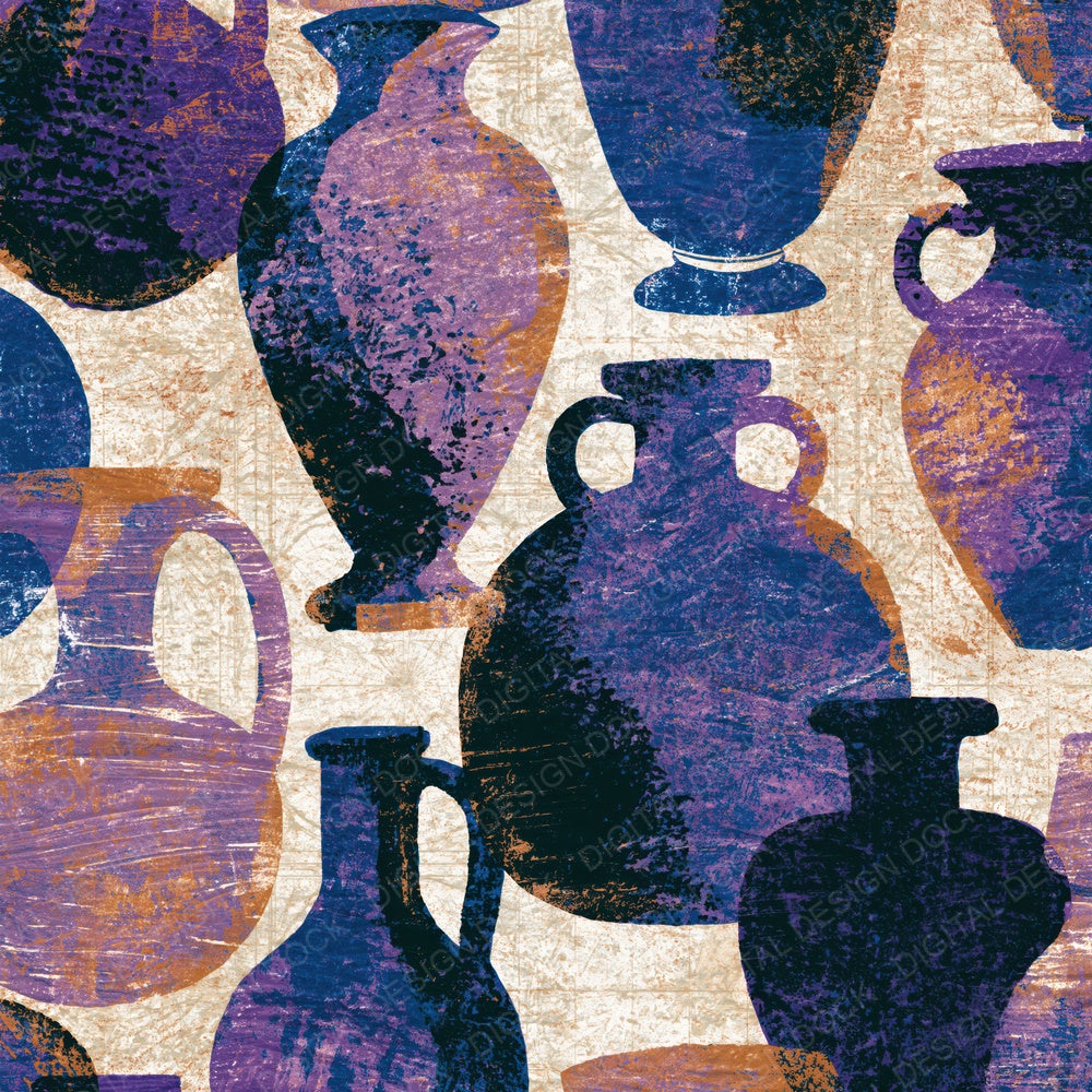 Woodcut Greek Vases Amethyst Indigo Digital Paper Pack (DDD014243)