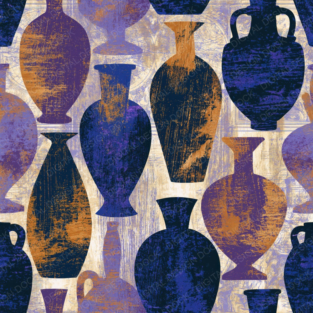 Woodcut Greek Vases Amethyst Indigo Digital Paper Pack (DDD014243)