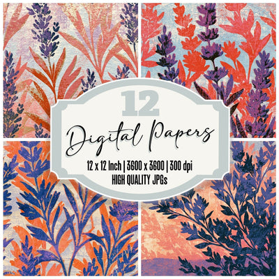 Woodcut Lavender Apricot Rose Digital Paper Pack (DDD014244)