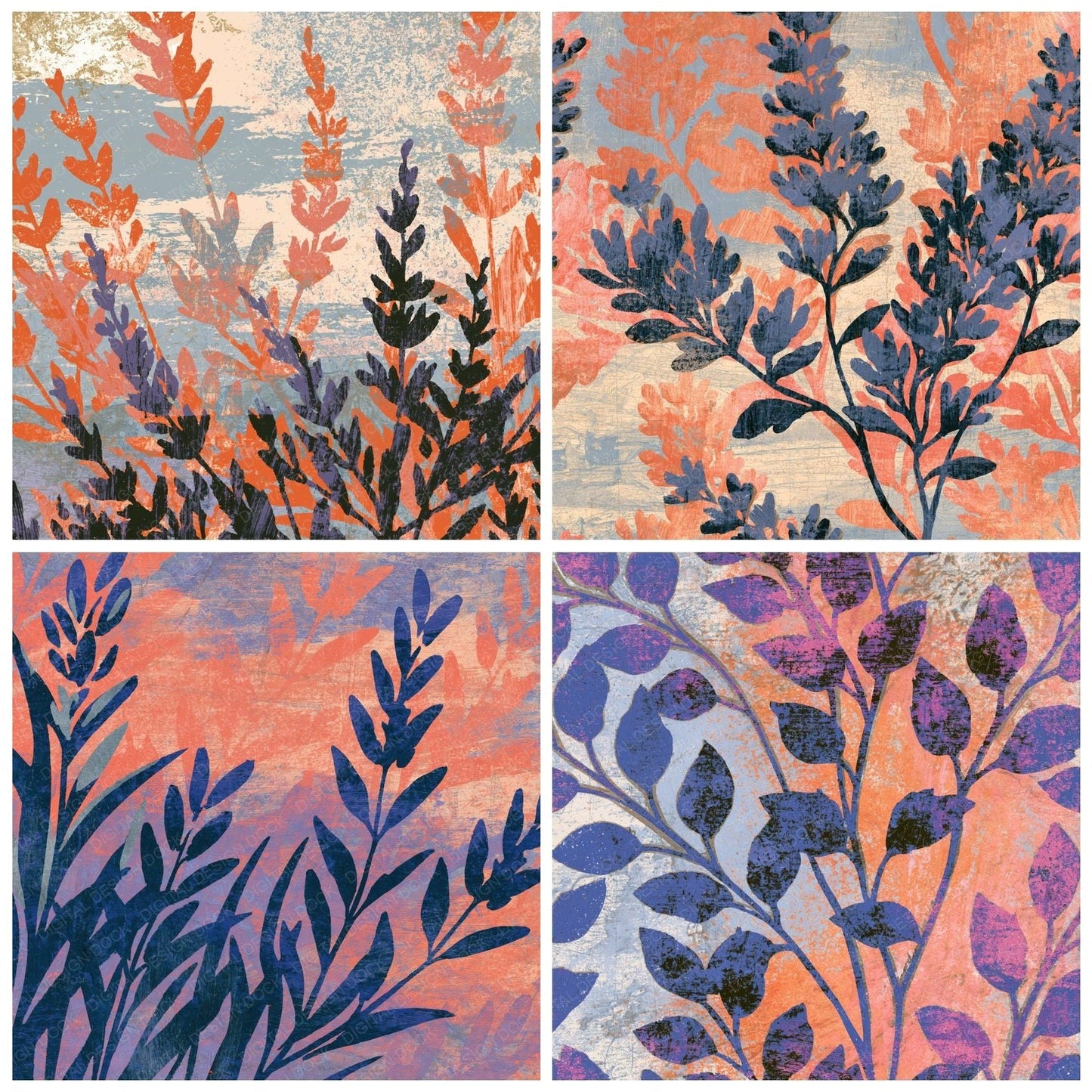 Woodcut Lavender Apricot Rose Digital Paper Pack (DDD014244)