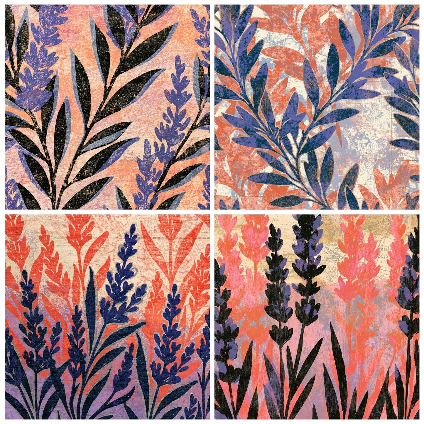 Woodcut Lavender Apricot Rose Digital Paper Pack (DDD014244)