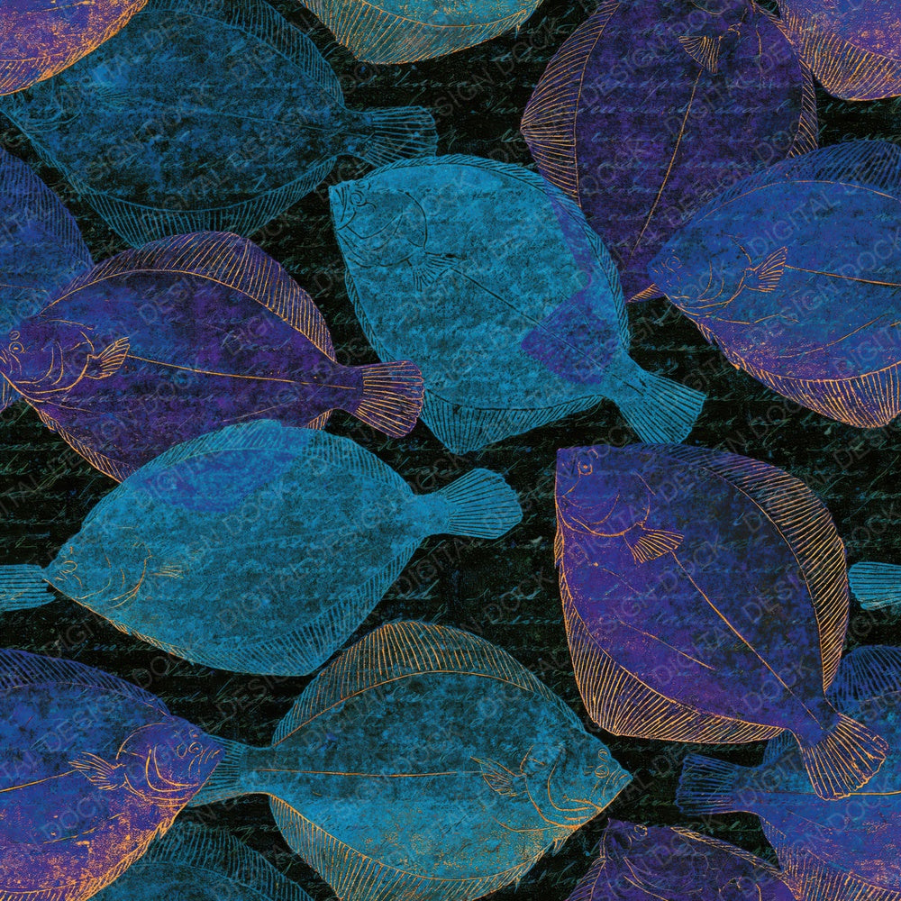 Etching Flounder Cyan Violet Digital Paper Pack (DDD014246)