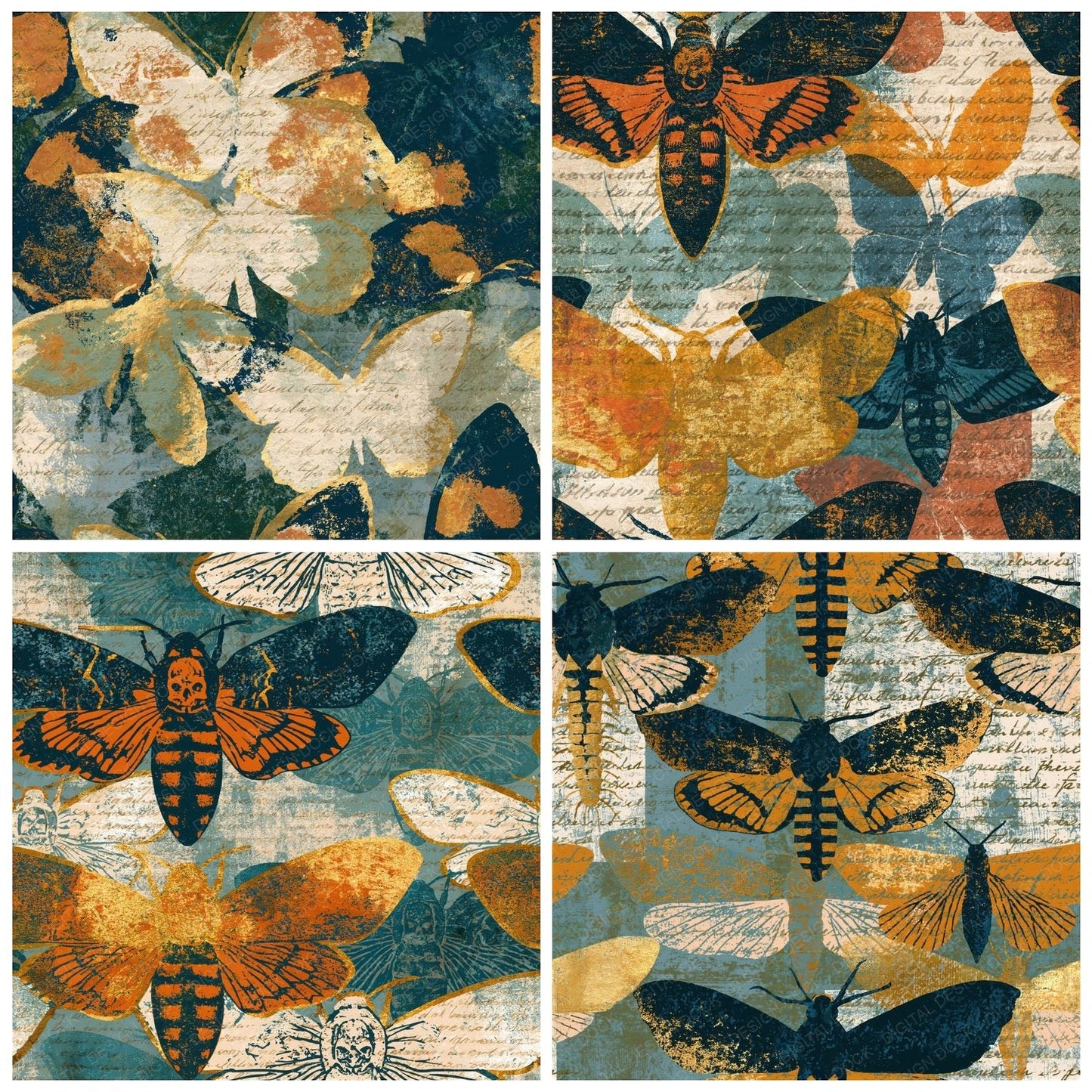 Monoprint Death Head Moths Amber Sage Seamless Digital Paper Pack (DDD014248)