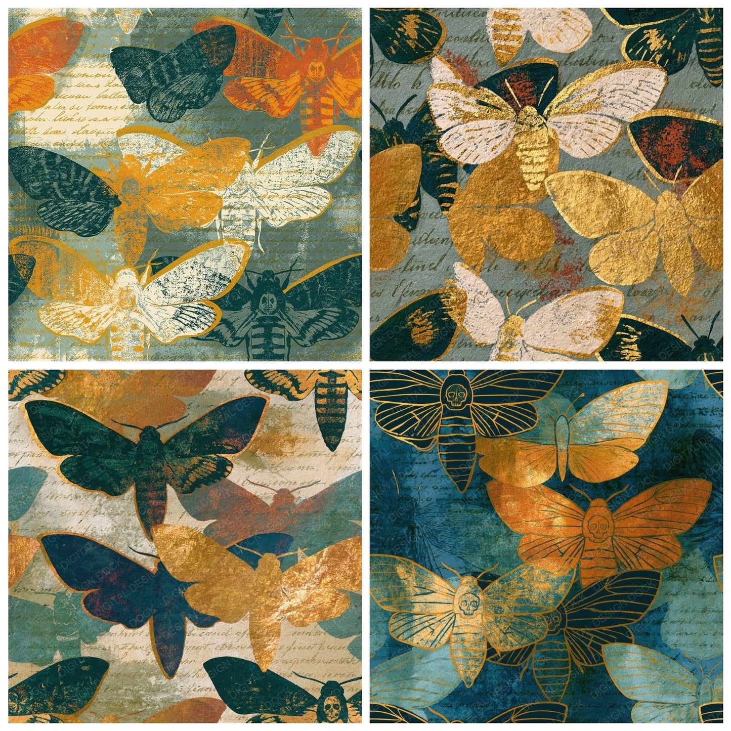 Monoprint Death Head Moths Amber Sage Seamless Digital Paper Pack (DDD014248)