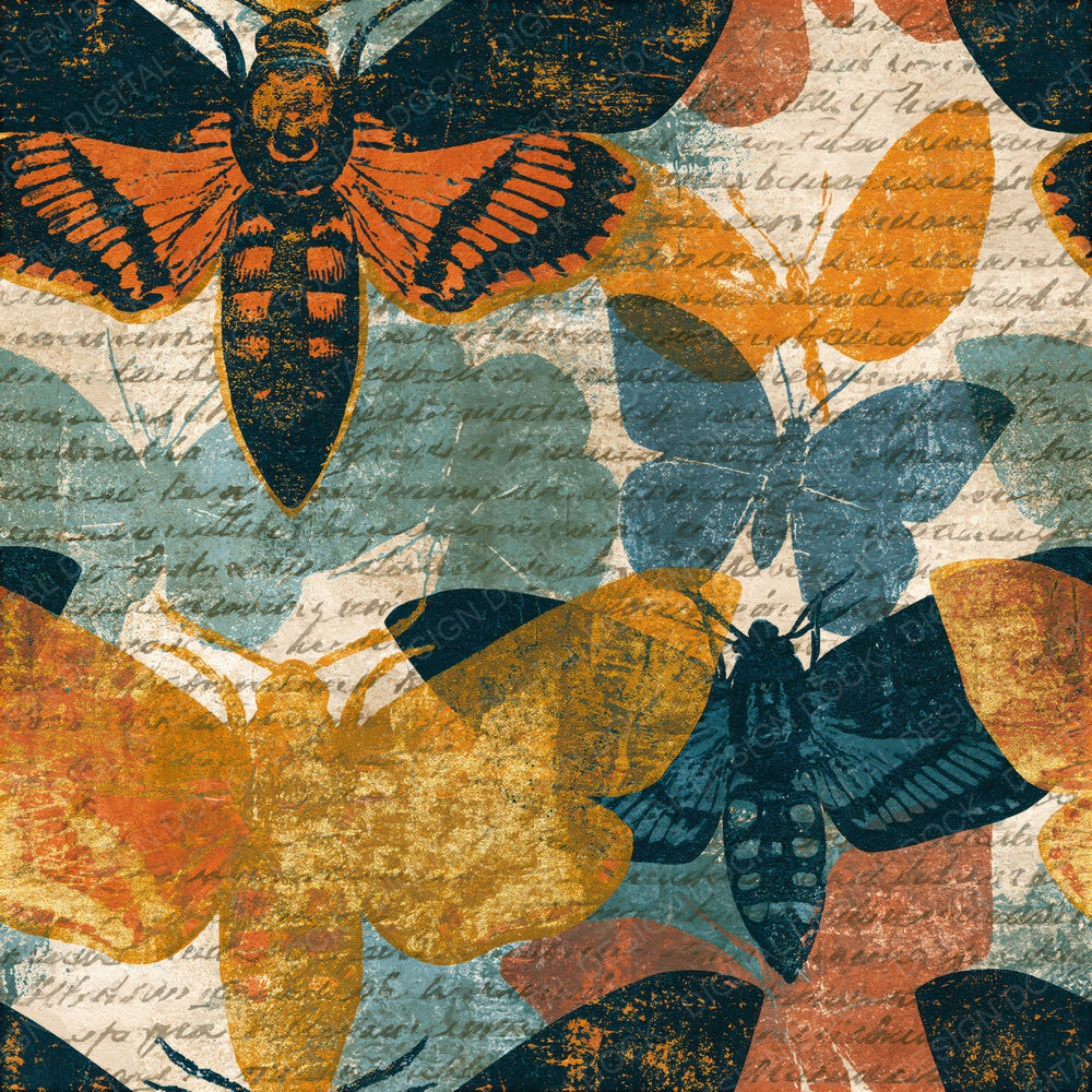 Monoprint Death Head Moths Amber Sage Seamless Digital Paper Pack (DDD014248)
